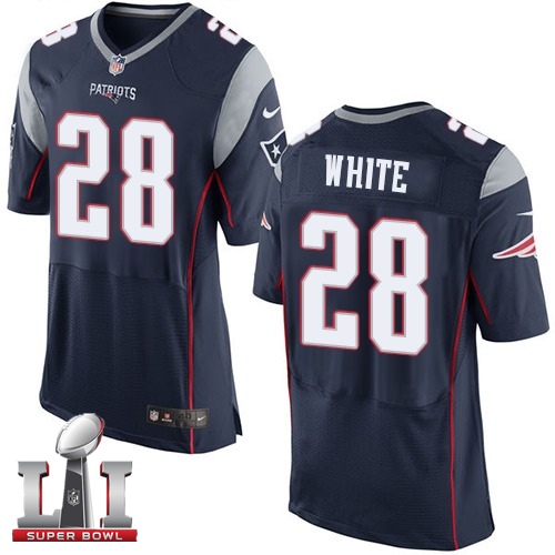 Nike Patriots 28 James White Navy 2017 Super Bowl LI Elite Jersey