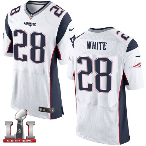 Nike Patriots 28 James White White 2017 Super Bowl LI Elite Jersey