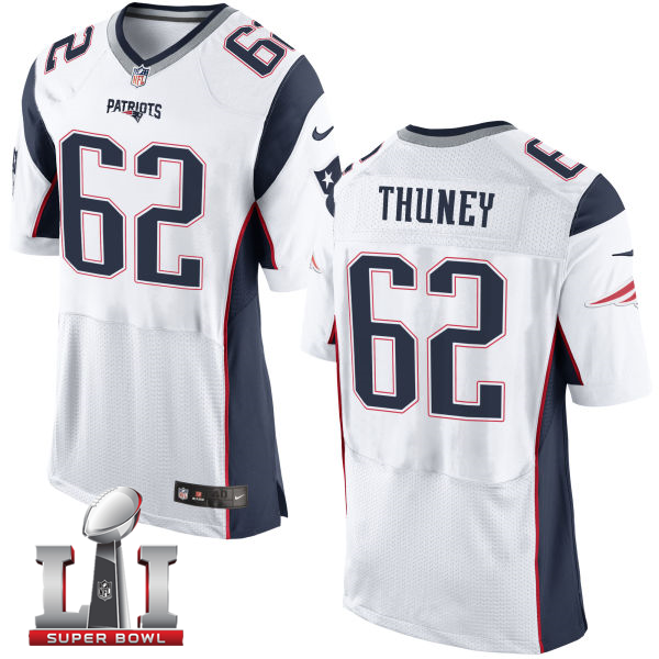 Nike Patriots 62 Joe Thuney White 2017 Super Bowl LI Elite Jersey - Click Image to Close