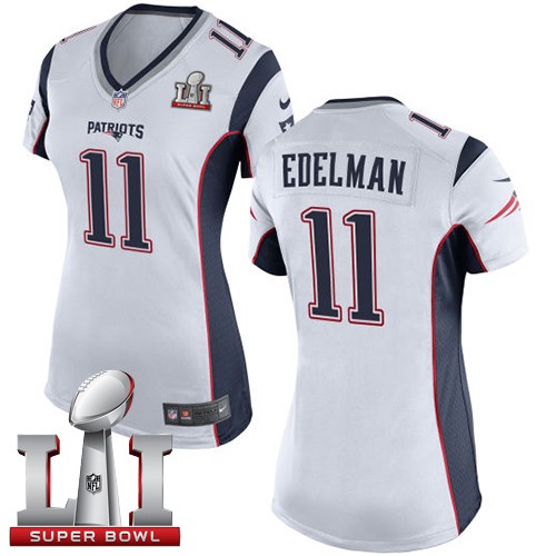Nike Patriots 11 Julian Edelman White Women 2017 Super Bowl LI Game Jersey