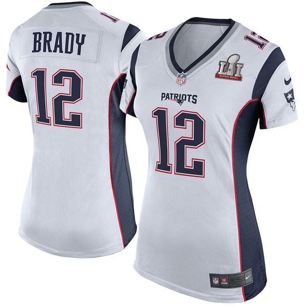 Nike Patriots 12 Tom Brady White Women 2017 Super Bowl LI Game Jersey - Click Image to Close