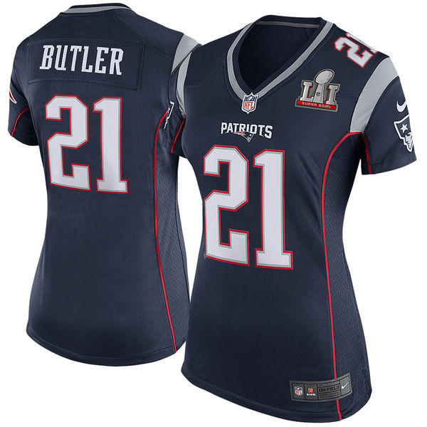 Nike Patriots 21 Malcolm Butler Navy Women 2017 Super Bowl LI Game Jersey - Click Image to Close