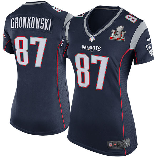 Nike Patriots 87 Rob Gronkowski Navy Women 2017 Super Bowl LI Game Jersey