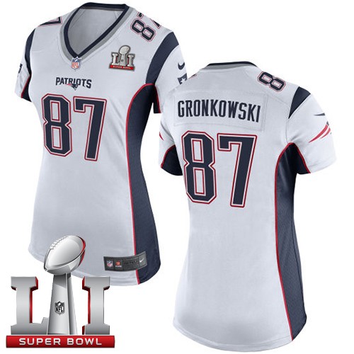 Nike Patriots 87 Rob Gronkowski White Women 2017 Super Bowl LI Game Jersey - Click Image to Close