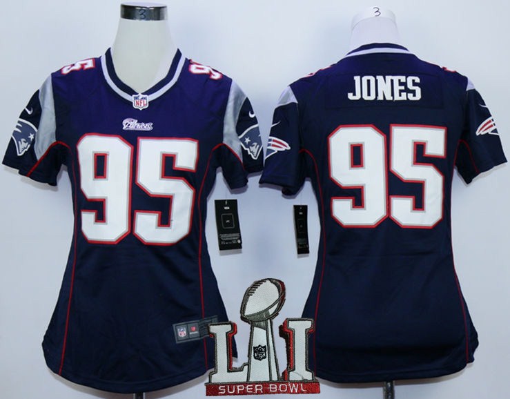 Nike Patriots 95 Chandler Jones Navy Women 2017 Super Bowl LI Game Jersey