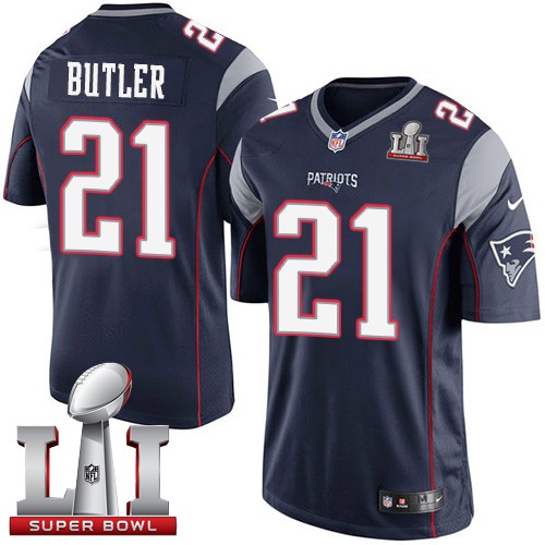 Nike Patriots 21 Malcolm Butler Navy Youth 2017 Super Bowl LI Game Jersey