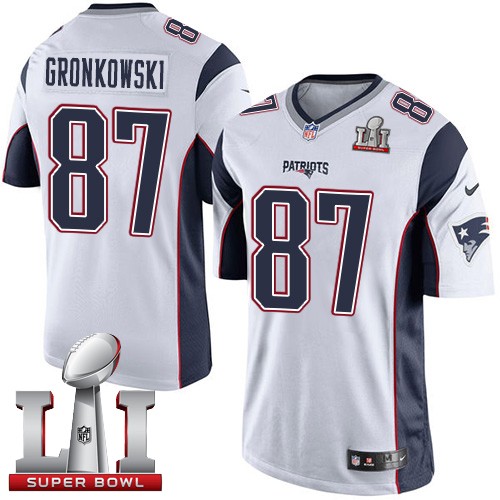 Nike Patriots 87 Rob Gronkowski White Youth 2017 Super Bowl LI Game Jersey