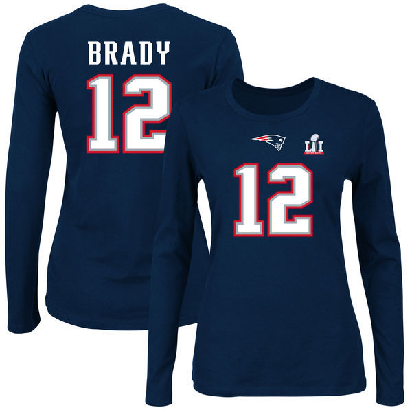 New England Patriots 12 Tom Brady Navy Women's Long Sleeve T-Shirt