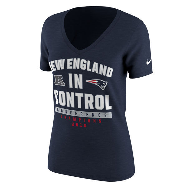 New England Patriots In Control Conference Champions 2016 Navy Women Short Sleeve T-Shirt - Click Image to Close