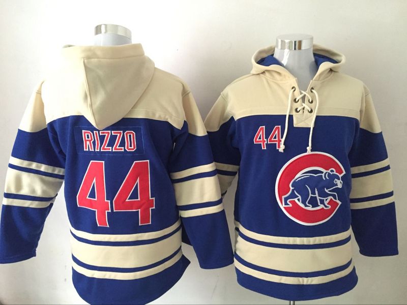Cubs 44 Anthony Rizzo Blue All Stitched Hooded Sweatshirt