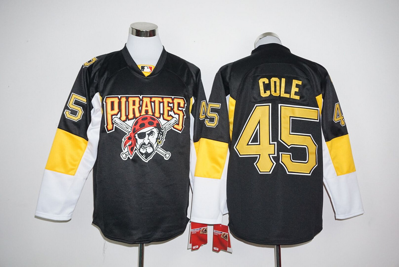 Pirates 45 Gerrit Cole Black Long Sleeve Jersey - Click Image to Close