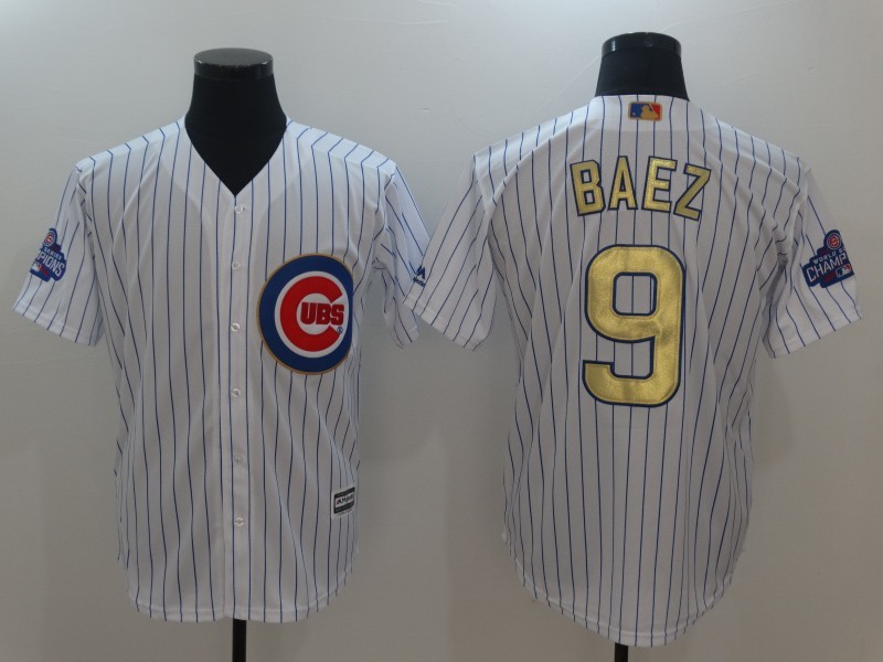 Cubs 9 Javier Baez White 2017 Gold Program Cool Base Jersey