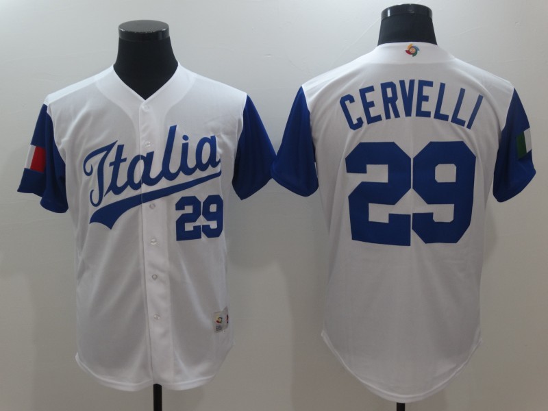 Men's Italy Baseball 29 Francisco Cervelli White 2017 World Baseball Classic Jersey
