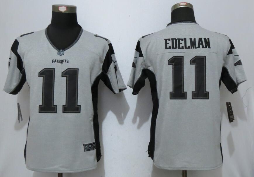 Nike Patriots 11 Julian Edelman Gray Gridiron II Women Limited Jersey