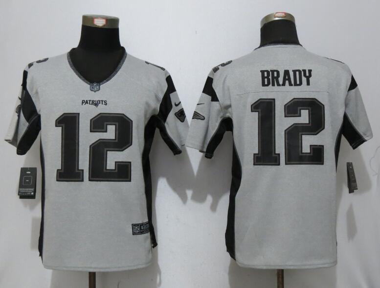 Nike Patriots 12 Tom Brady Gray Gridiron II Women Limited Jersey