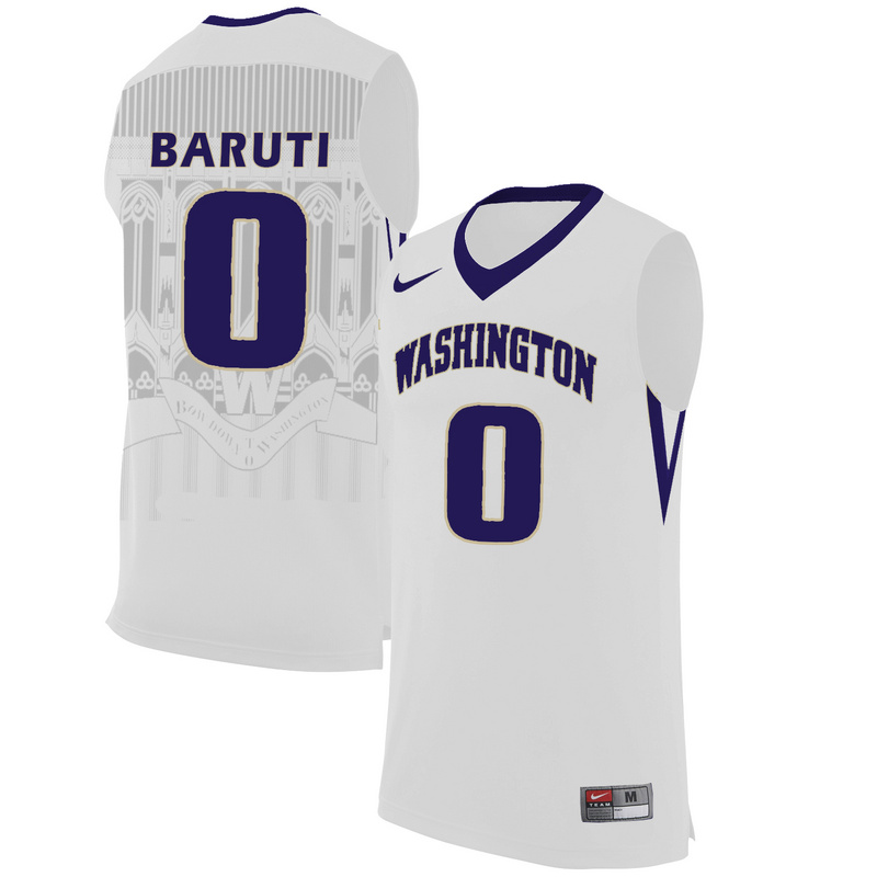 Washington Huskies 0 Bitumba Baruti White College Basketball Jersey