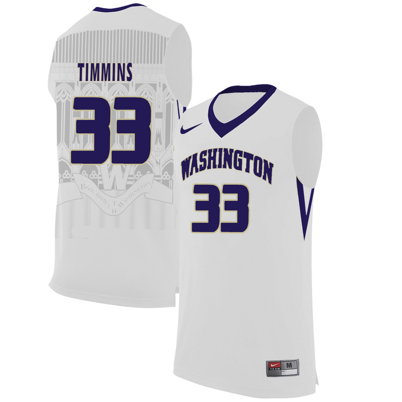 Washington Huskies 33 Sam Timmins White College Basketball Jersey