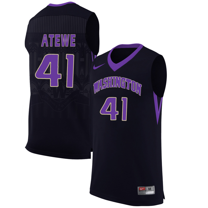 Washington Huskies 41 Matthew Atewe Black College Basketball Jersey
