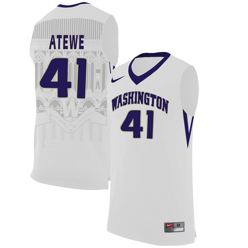 Washington Huskies 41 Matthew Atewe White College Basketball Jersey