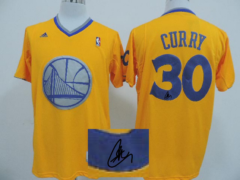 Warriors 30 Curry Gold Signature Jerseys