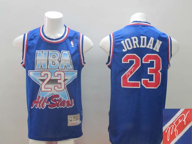 1992 All Star 23 Jordan Blue Signature Edition Jerseys