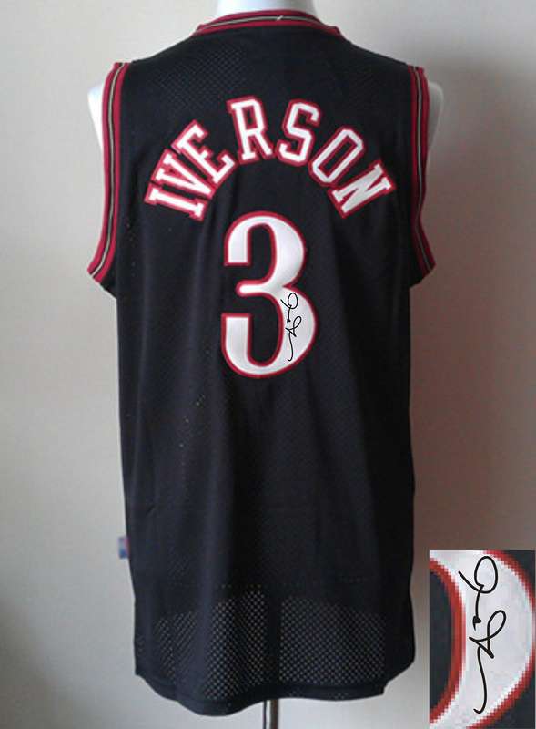 76ers 3 Iverson Black Signature Edition Jerseys