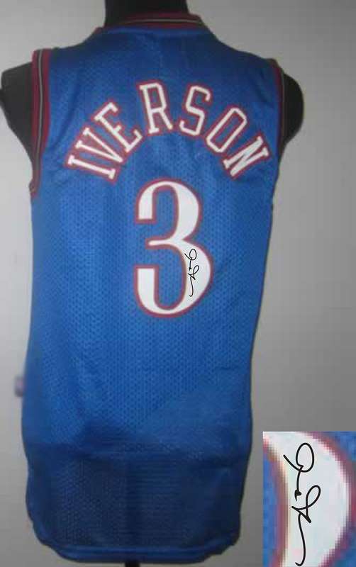 76ers 3 Iverson Blue Throwback Signature Edition Jerseys