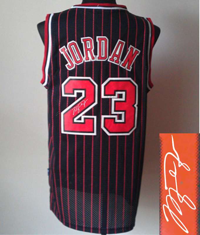 Bulls 23 Jordan Black Pinstripe Signature Edition Jerseys