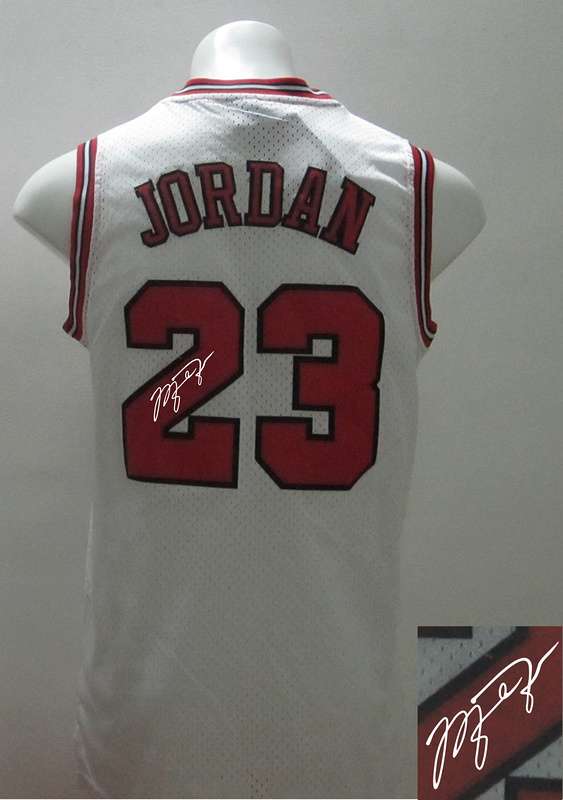 Bulls 23 Jordan White Mesh Signature Edition Jerseys