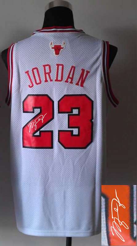 Bulls 23 Jordan White Throwback Signature Edition Jerseys - Click Image to Close