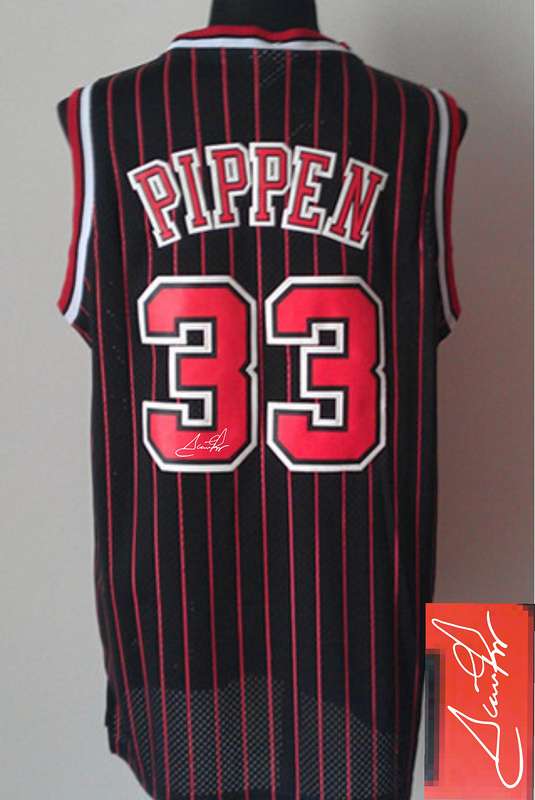Bulls 33 Pippen Black Signature Edition Jerseys