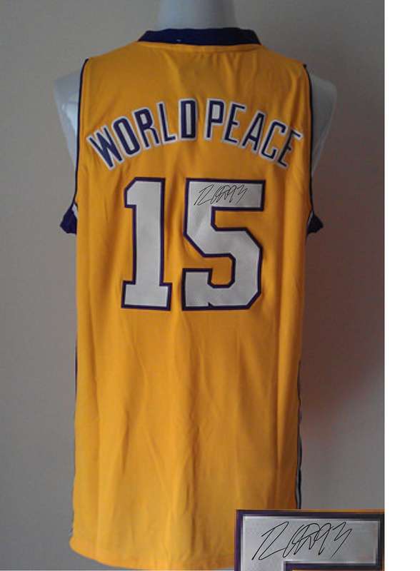 Lakers 15 World Peace Gold Signature Edition Jerseys