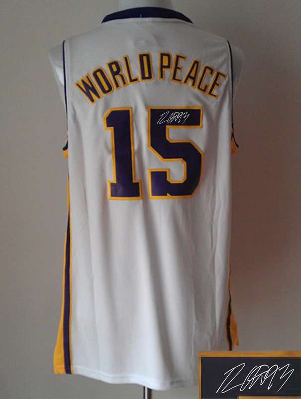 Lakers 15 World Peace White Signature Edition Jerseys
