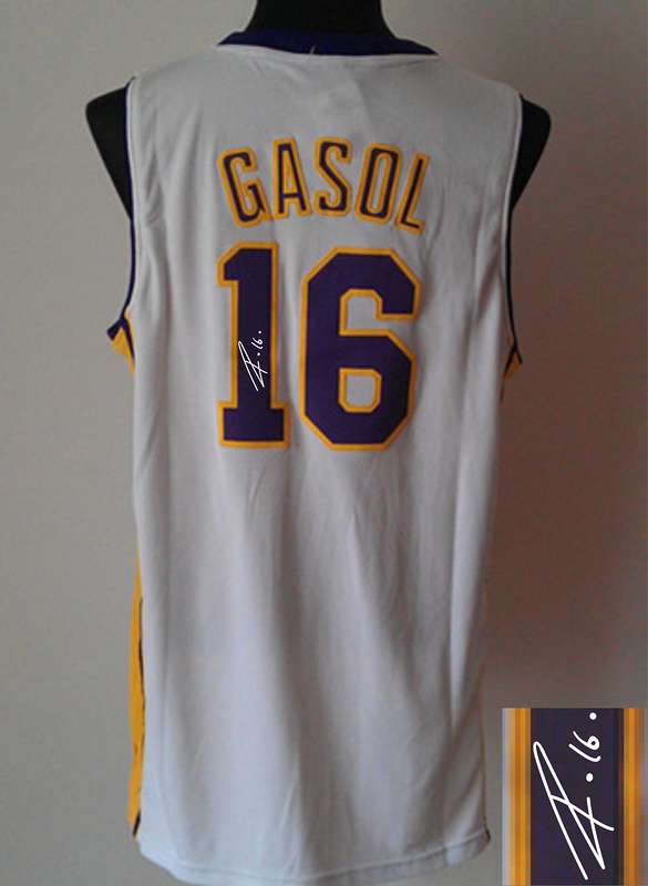 Lakers 16 Gasol White Signature Edition Jerseys