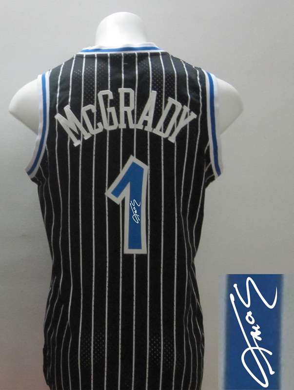 Magic 1 McGrady Black Pinstripe Signature Edition Jerseys