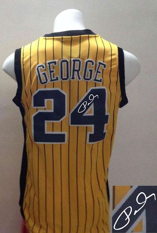 Pacers 24 George Gold Pinstripe Signature Edition Jerseys