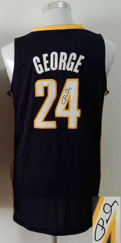 Pacers 24 George Navy Blue Signature Edition Jerseys