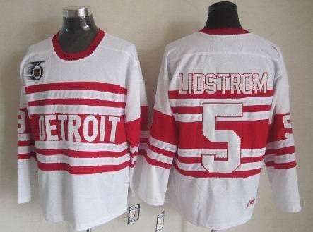 Red Wings 5 Lidstrom White Throwback Jerseys