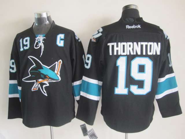 Sharks 19 Thornton Black New Jerseys - Click Image to Close