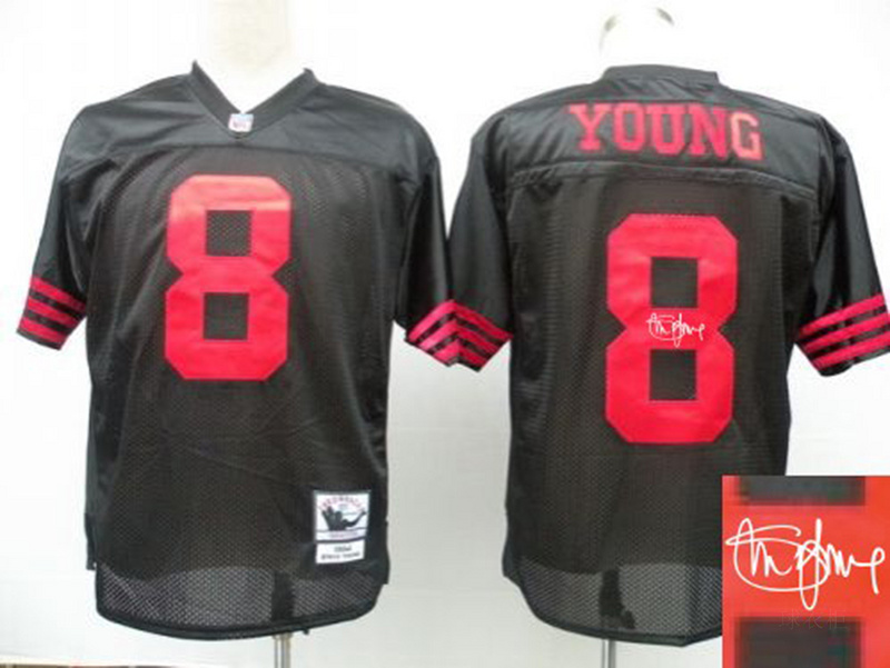 49ers 8 Young Black Throwback Signature Edition Jerseys
