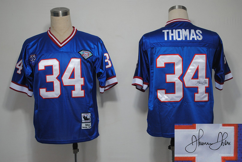 Bills 34 Thomas Blue Throwback Signature Edition Jerseys
