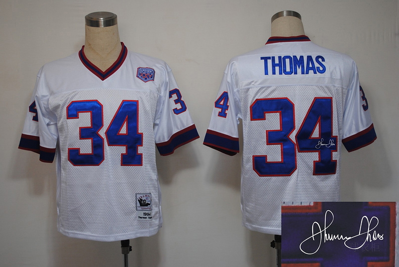 Bills 34 Thomas White Throwback Signature Edition Jerseys