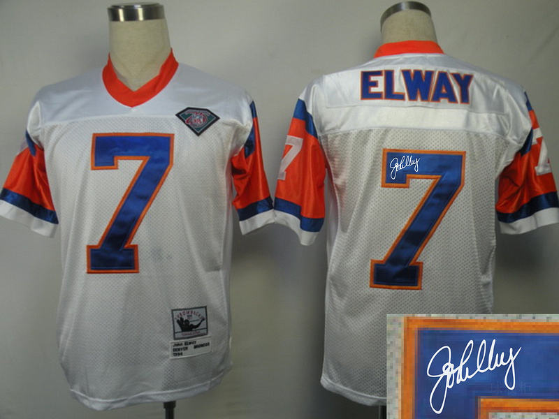 Broncos 7 Elway White Throwback Signature Edition Jerseys