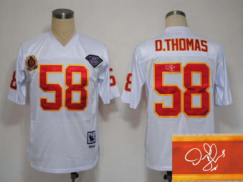 Chiefs 58 D.Thomas White Throwback Signature Edition Jerseys