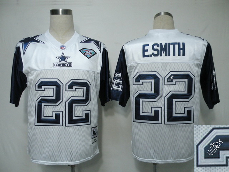 Cowboys 22 E.Smith White Throwback Signature Edition Jerseys