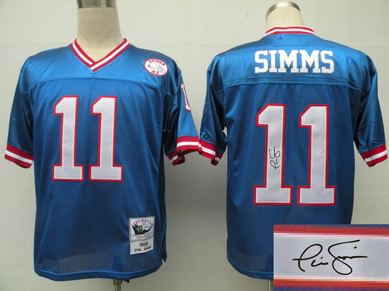 Giants 11 Simms Blue Throwback Signature Edition Jerseys