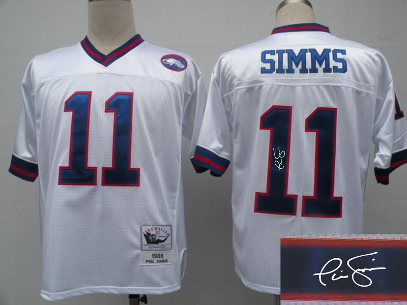 Giants 11 Simms White Throwback Signature Edition Jerseys