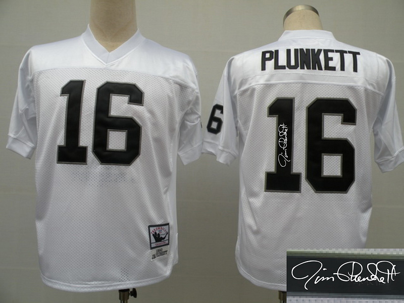Raiders 16 Plunkett White Throwback Signature Edition Jerseys