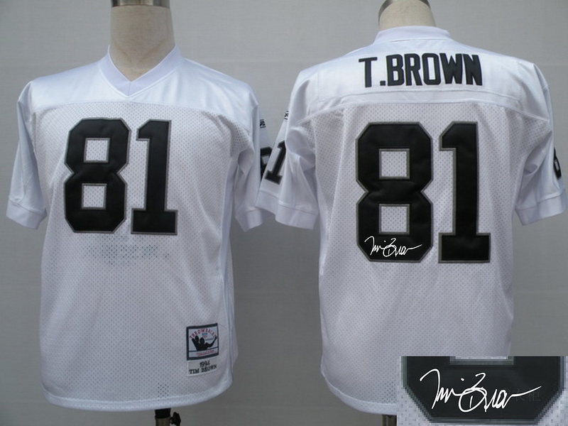 Raiders 81 T.Brown White Throwback Signature Edition Jerseys