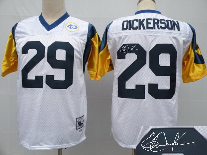 Rams 29 Dickerson White Throwback Signature Edition Jerseys